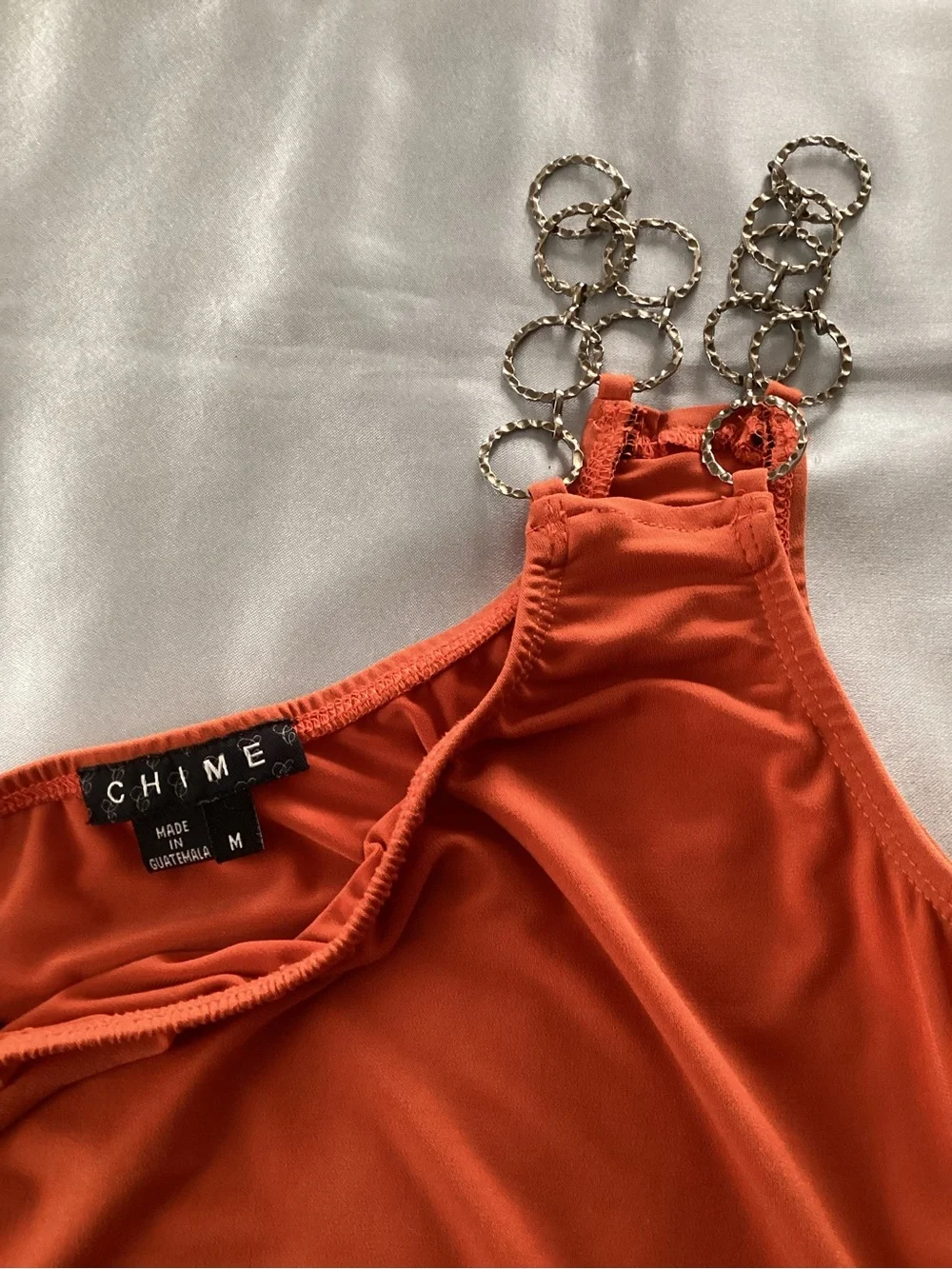 One-Shoulder Chain Strap Tangerine Ruched Top - Picture 2 of 3